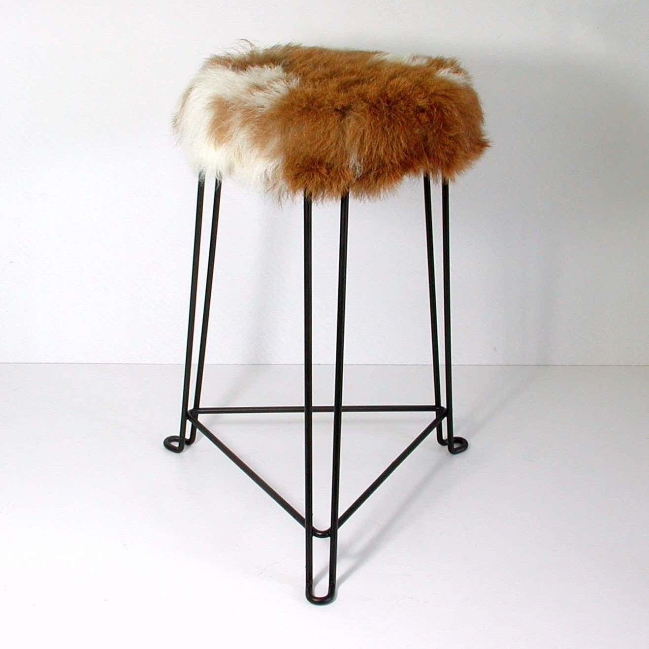 Mid Century Tripod Goatskin Stool By Jan Van Der Togt For Tomado, 1950s photo vintage