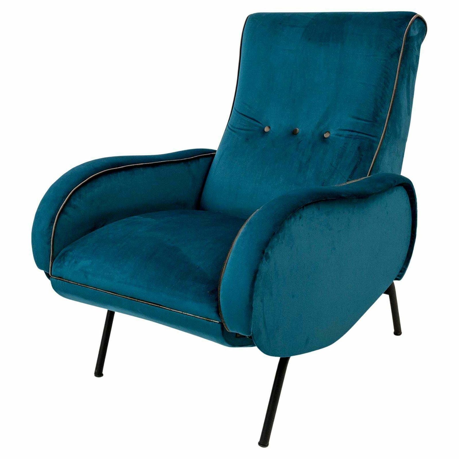 Marco Zanuso Mid Century Modern Italian Velvet Reclining Armchair, 1950s