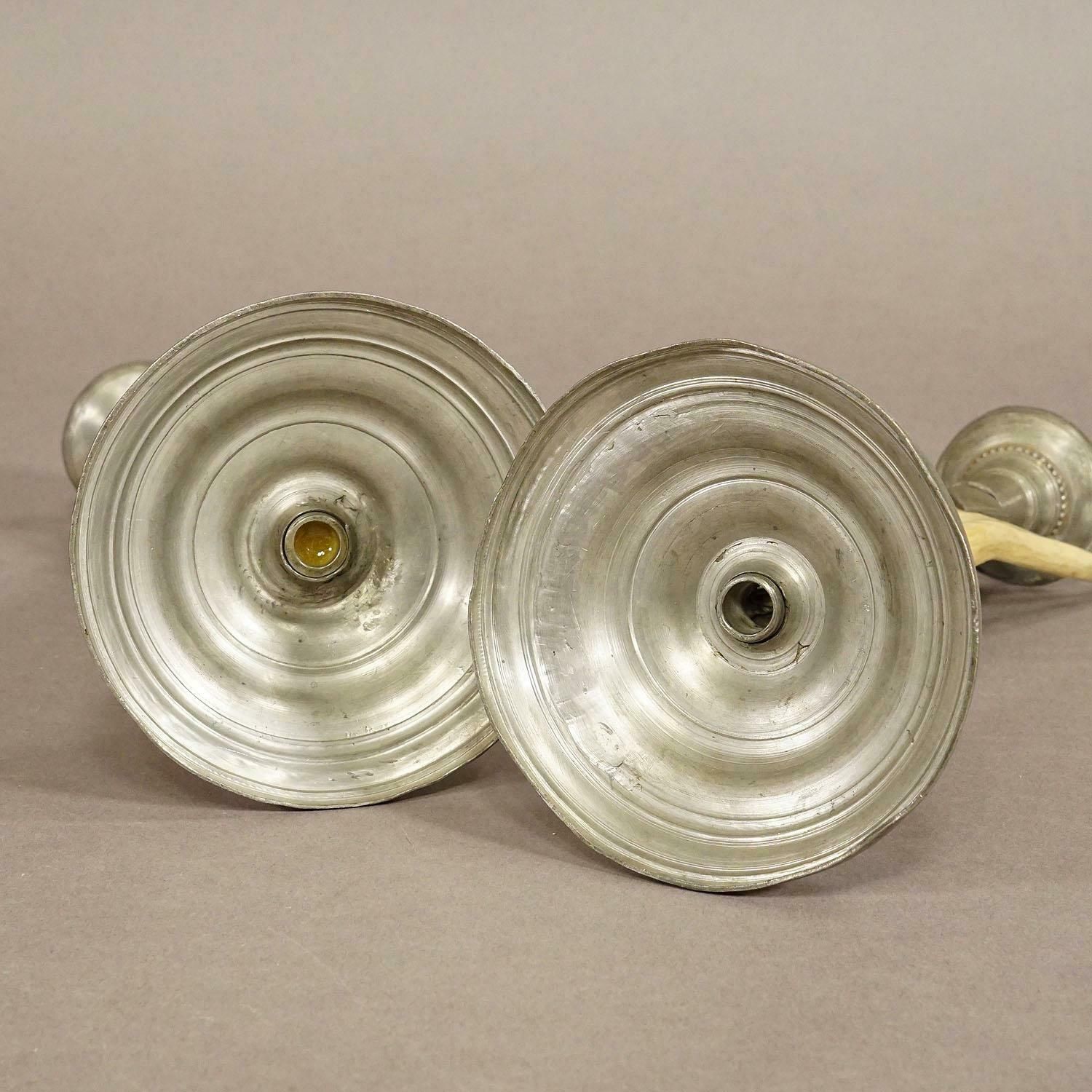 A Pair Black Forest Candle Holders With Pewter Base And Spout, Germany Ca. 1860s photo buy