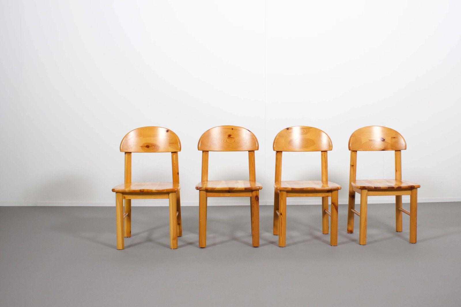 Set Of Four Rainer Daumiller Pine Wood Dining Chairs, 1970s photo for sale