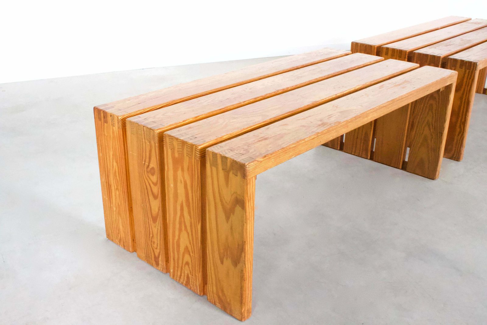 Set Of French Pine Wood Benches, 1960s photo Furniture