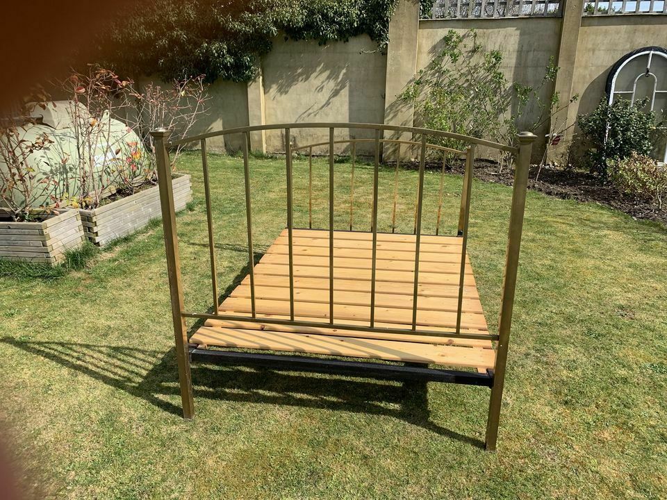 Art Deco Brass Standard Double Bed Frame With Pine Base photo Furniture