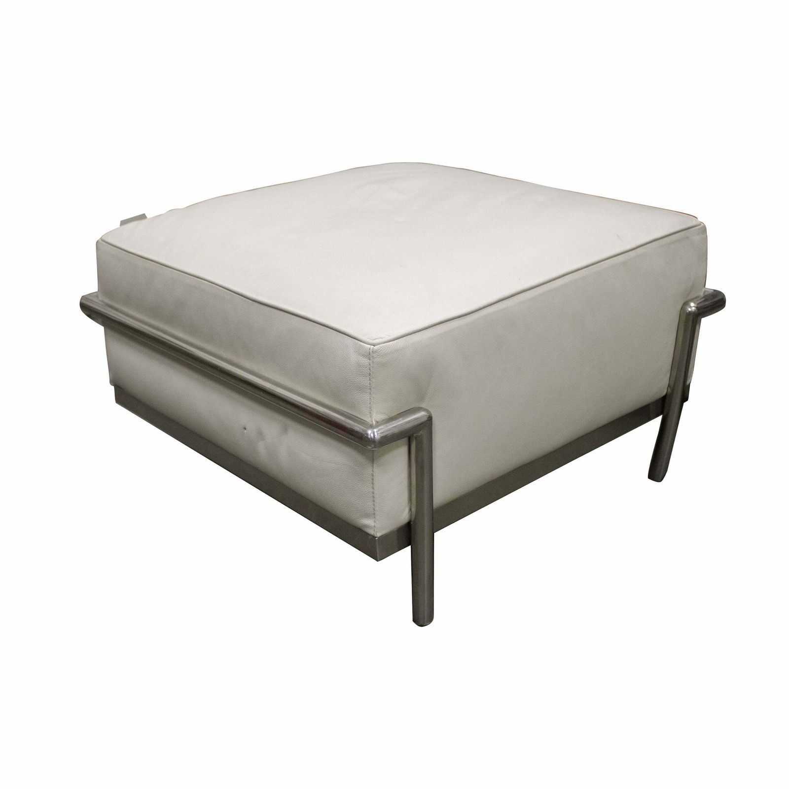 Steel Ottoman Mies Van Der Rohe Style With White Leather, 1979, Italia photo for sale