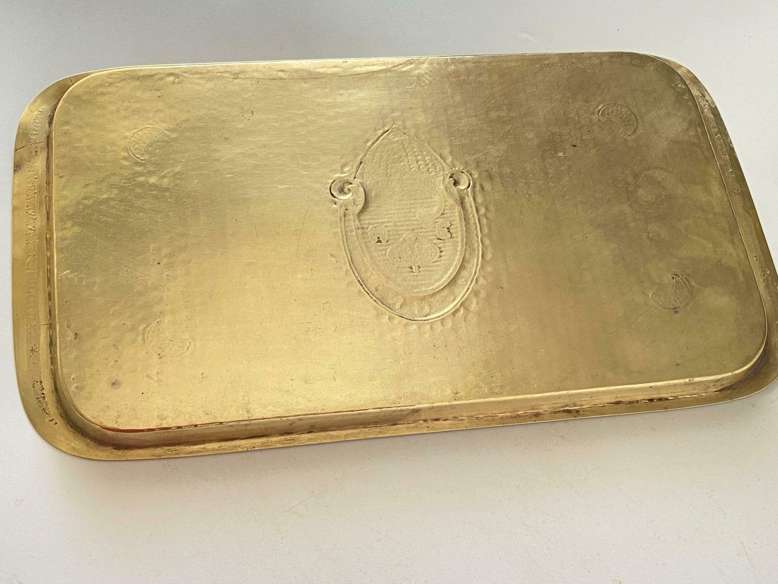 Platter In Brass, Art Deco Period, Gold Colour, 2 Signed, France 1940 photo Home Decor