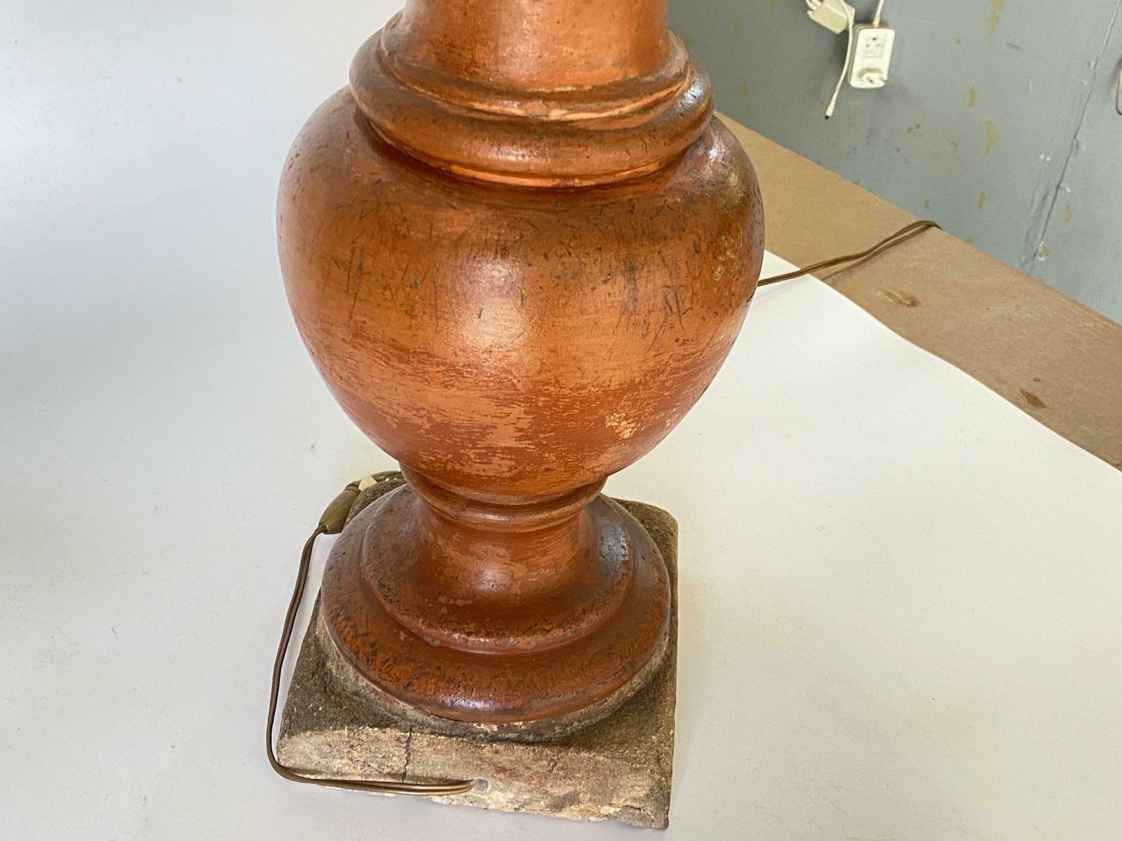 Tall French Neoclassical Terracotta Baluster Lamp, Brown Colour 19th Century photo buy