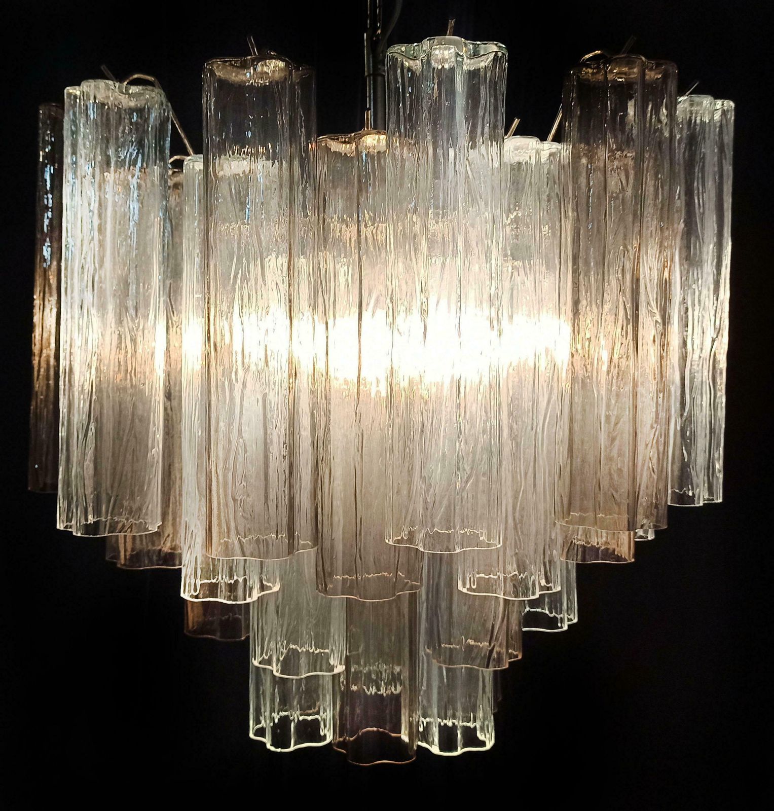 Stylish Murano Glass Tube Chandeliers, 36 Smoked Glass Tube photo Lighting