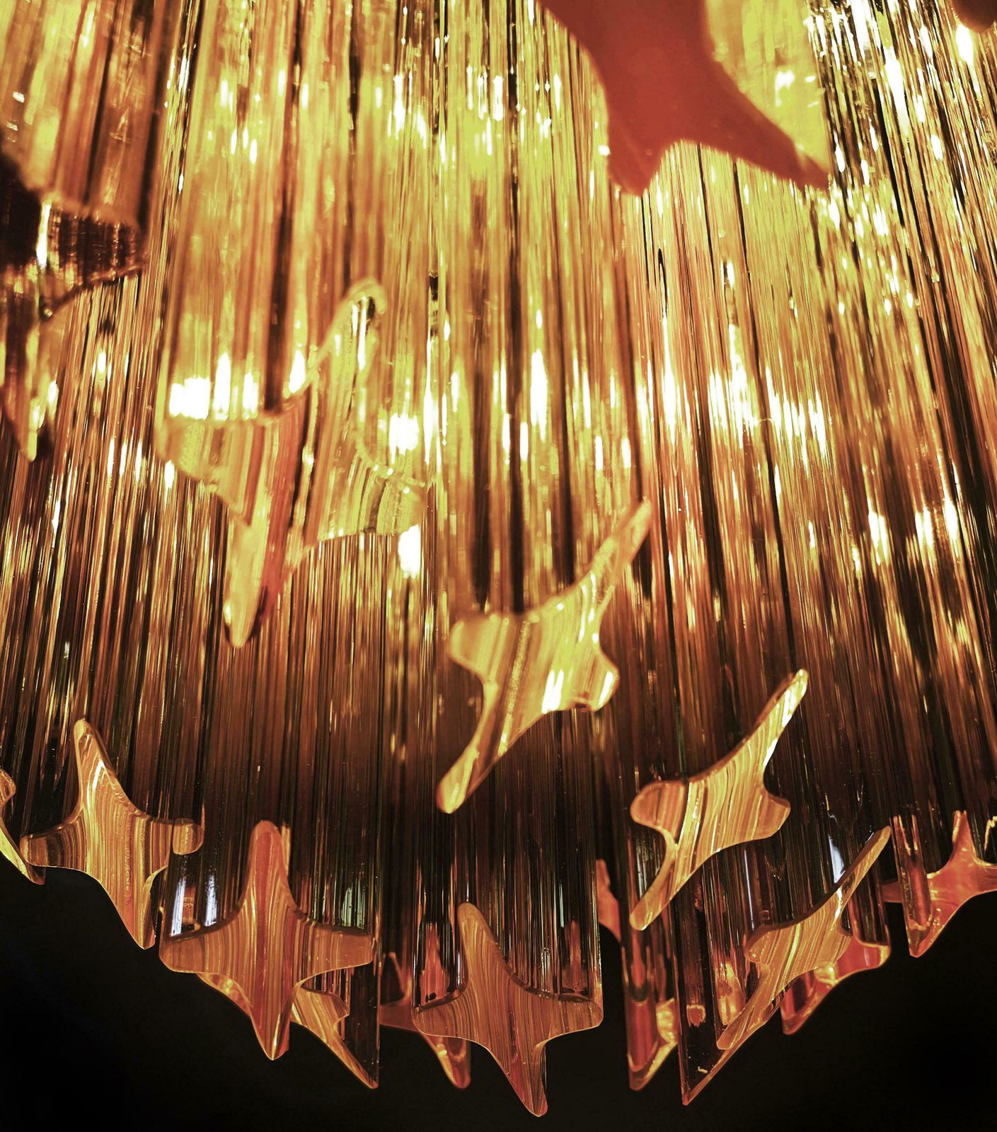 Sophisticated Modern Quadriedri Glass Chandeliers, 60 Amber Prism Quadriedri photo for sale