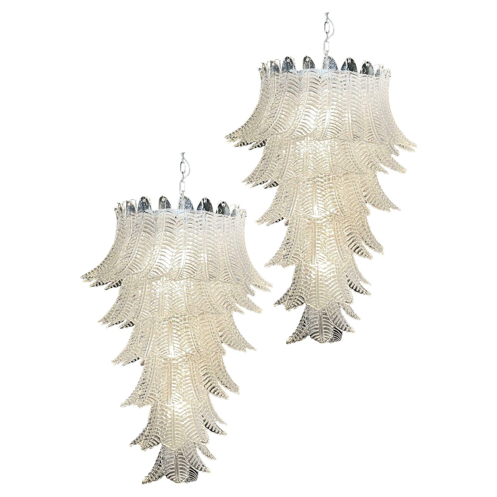 Huge Italian Murano Felci Glass Spiral Chandeliers, 83 Clear Glasses