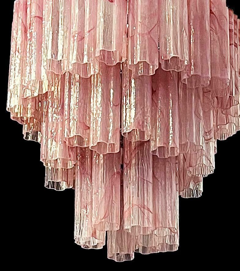 Elegant Large Three Tier Murano Glass Tube Chandeliers, Pink Alabaster photo Lighting