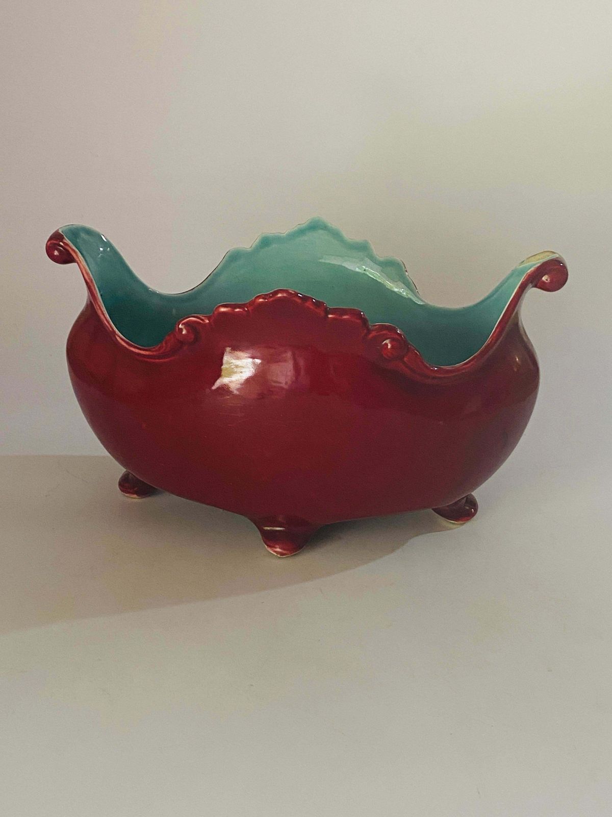 photo for sale French 19th Century Majolica Cache Pot Jardinière With Blue And Purple Colors