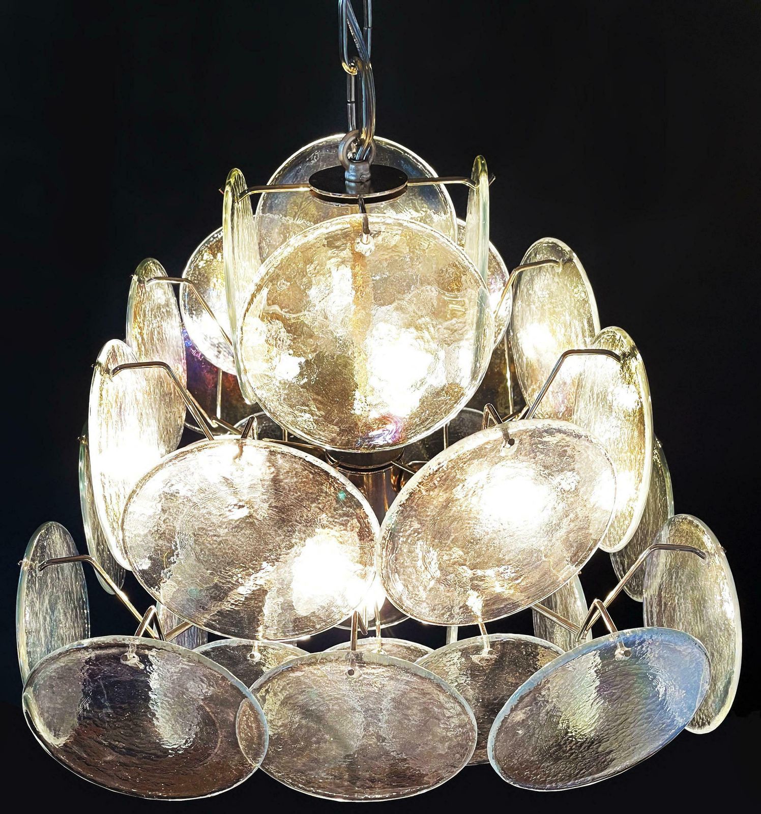 Elegant Vintage Italian Murano Chandelier In Vistosi Style. photo Lighting