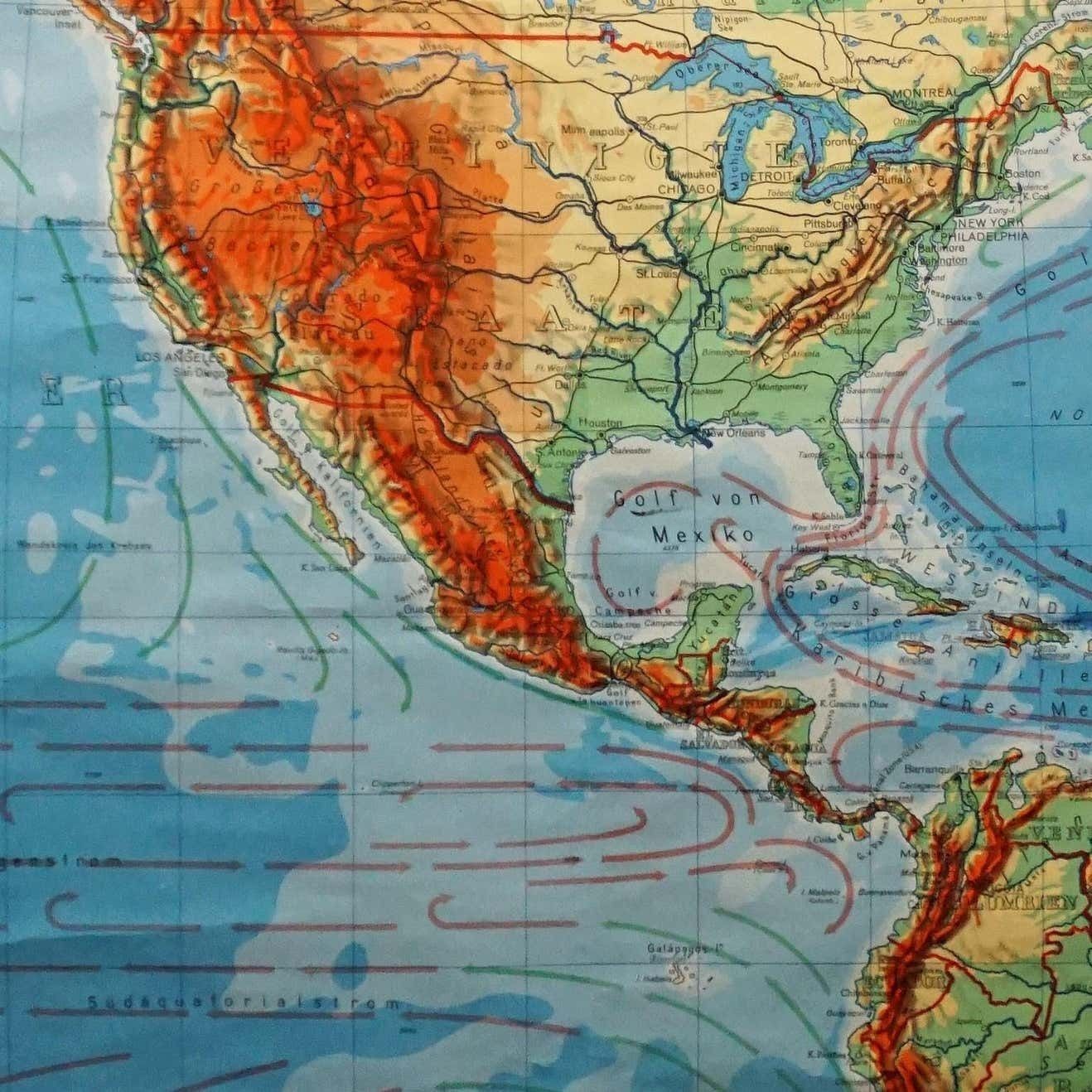 Vintage Mural Map Of The Western Part Of The World America North Middle South photo furniture
