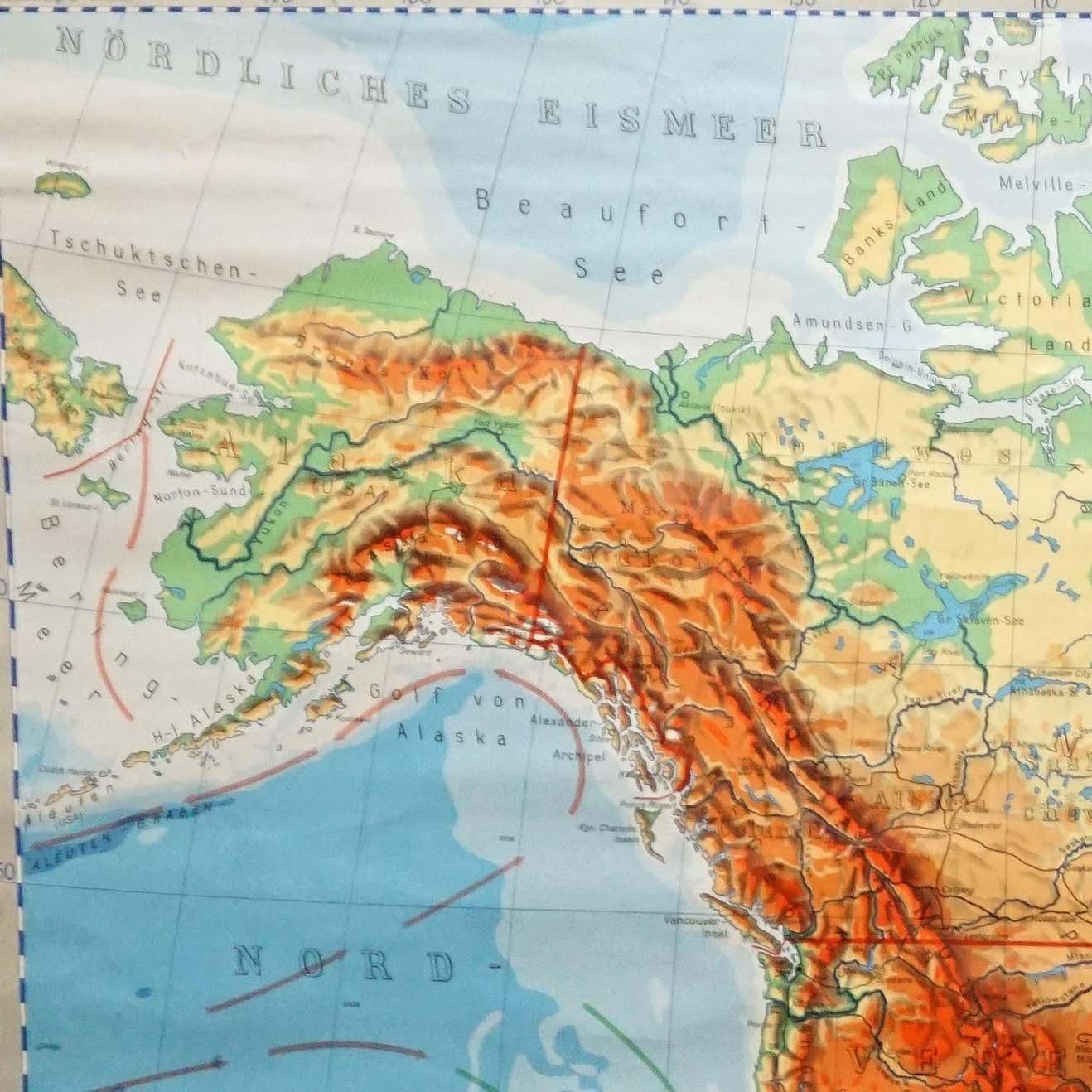 Vintage Mural Map Of The Western Part Of The World America North Middle South photo for sale