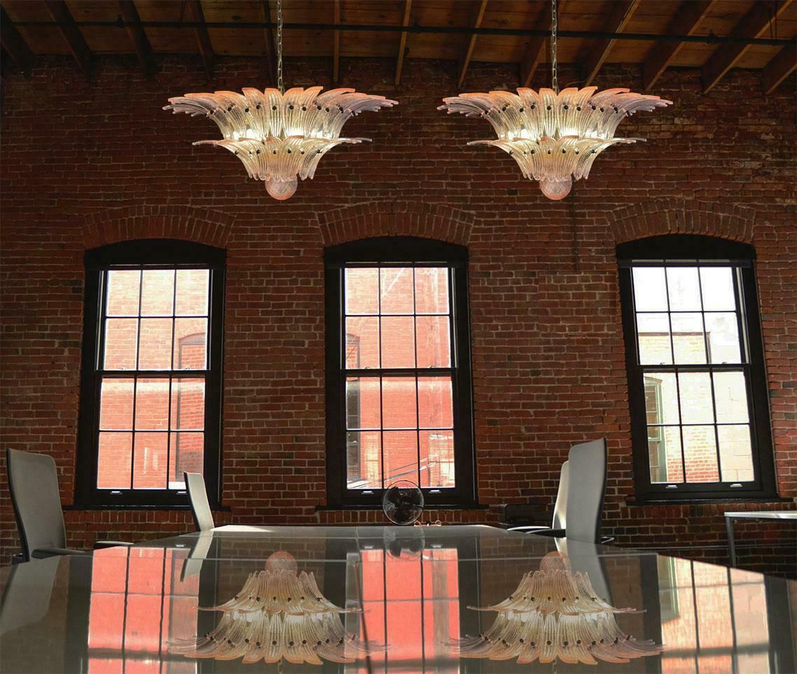 Pair Italian Pink Leaves Chandeliers, Murano photo furniture