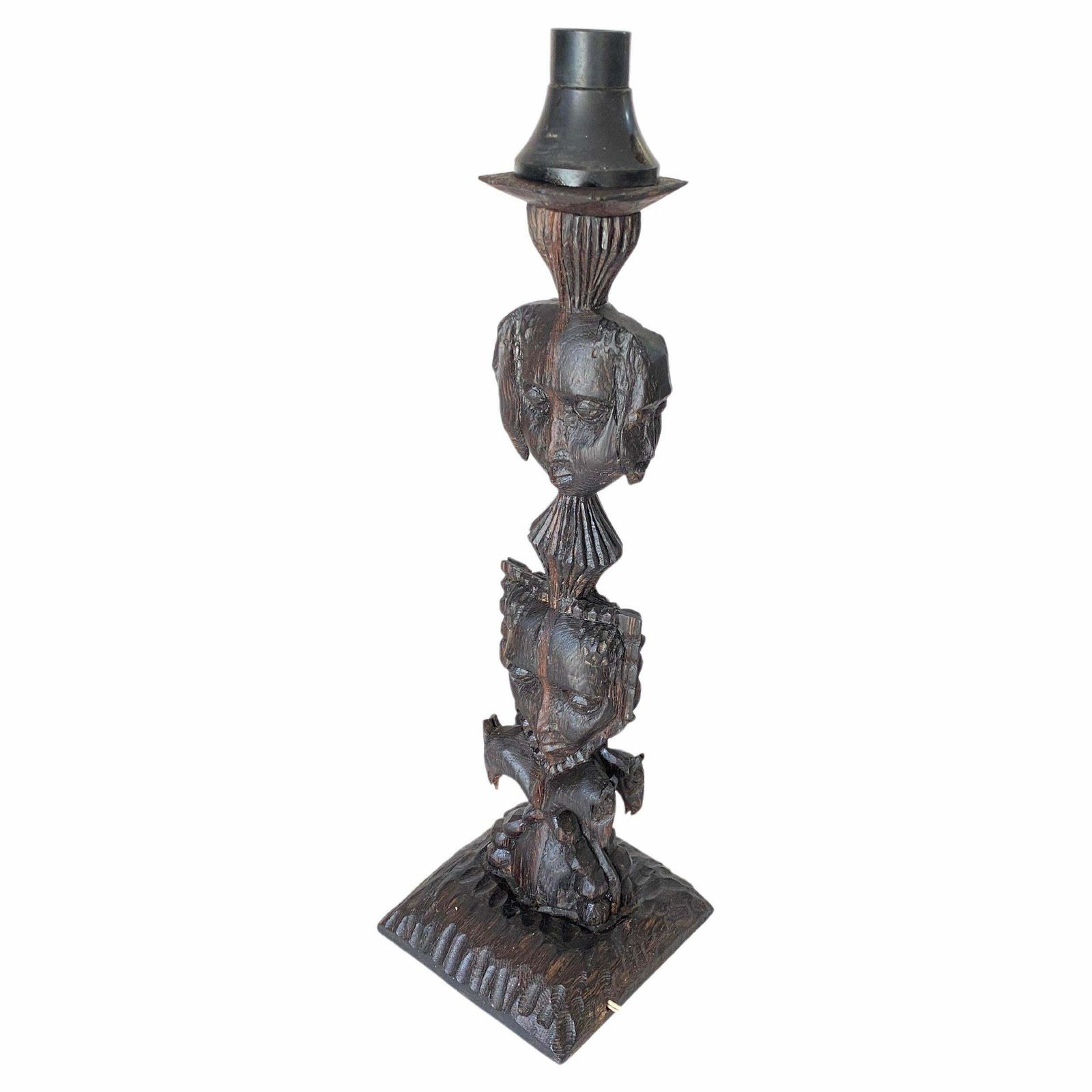 Sculptural Table Lamp Carved On Every Sides In Wood, France, 1950 photo furniture