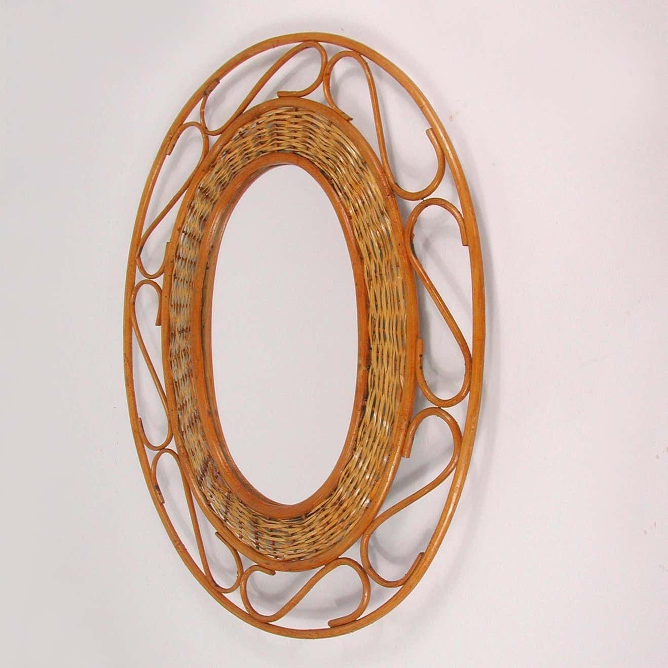 photo furniture Midcentury Jean Royère Style French Riviera Rattan And Wicker Mirror, 1950s