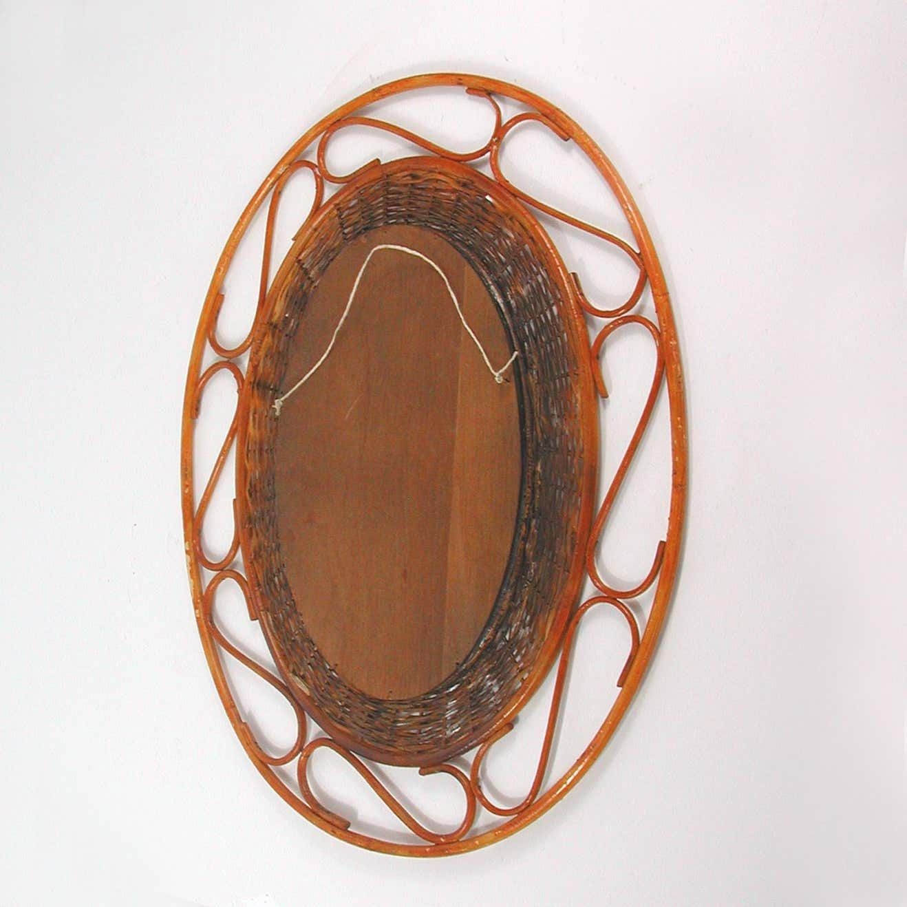 photo for sale Midcentury Jean Royère Style French Riviera Rattan And Wicker Mirror, 1950s