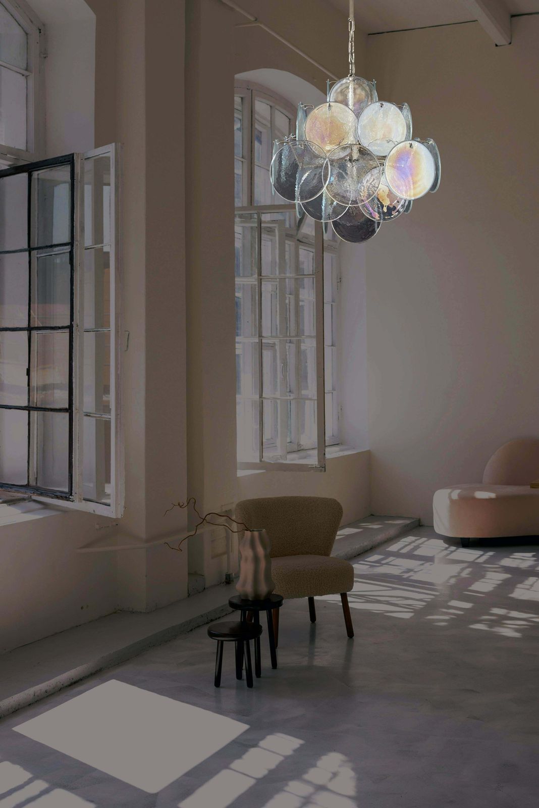 Elegant Pair Of Vintage Italian Murano Chandeliers In Vistosi Style photo for sale