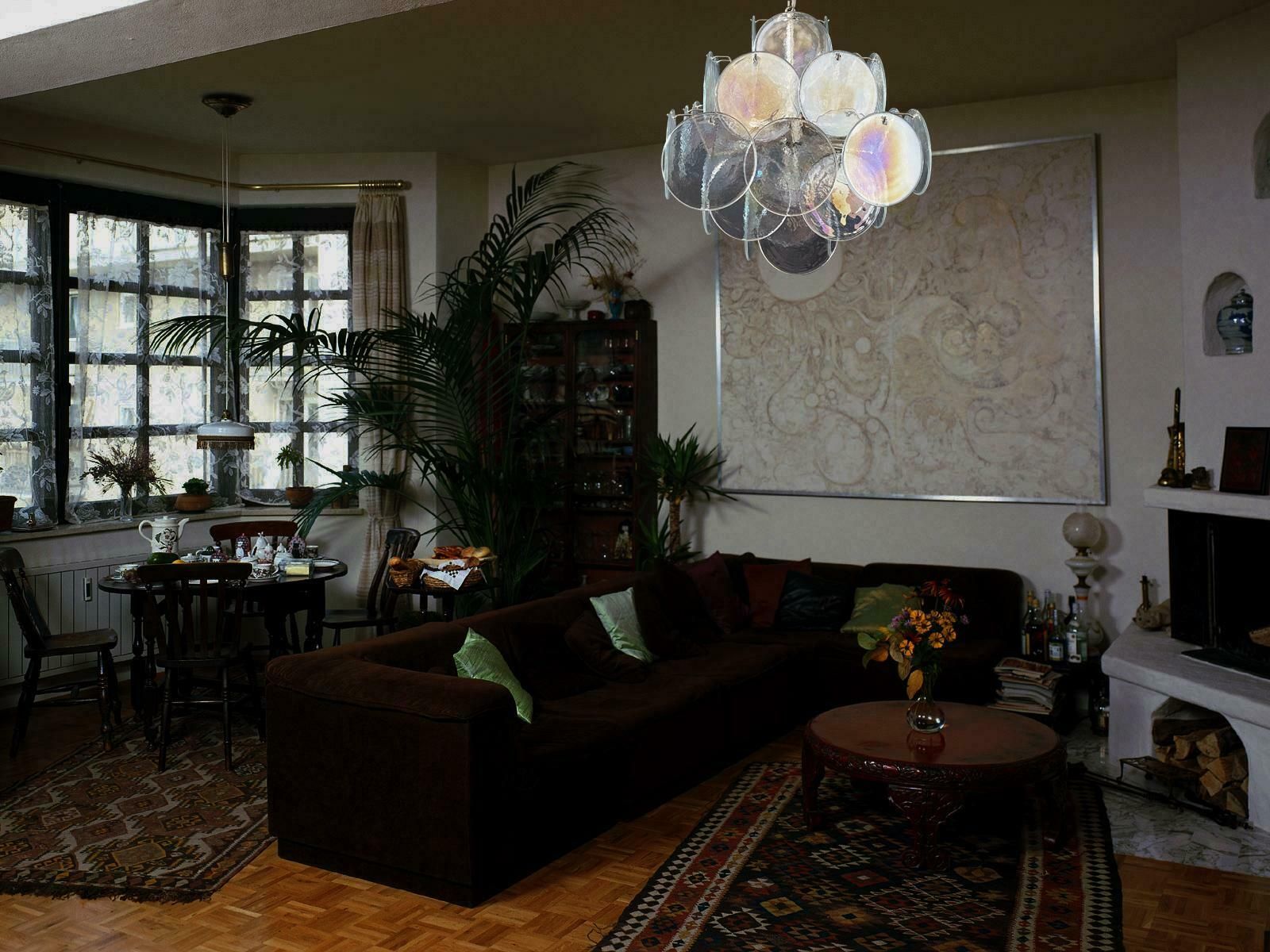 Elegant Pair Of Vintage Italian Murano Chandeliers In Vistosi Style photo vinterior