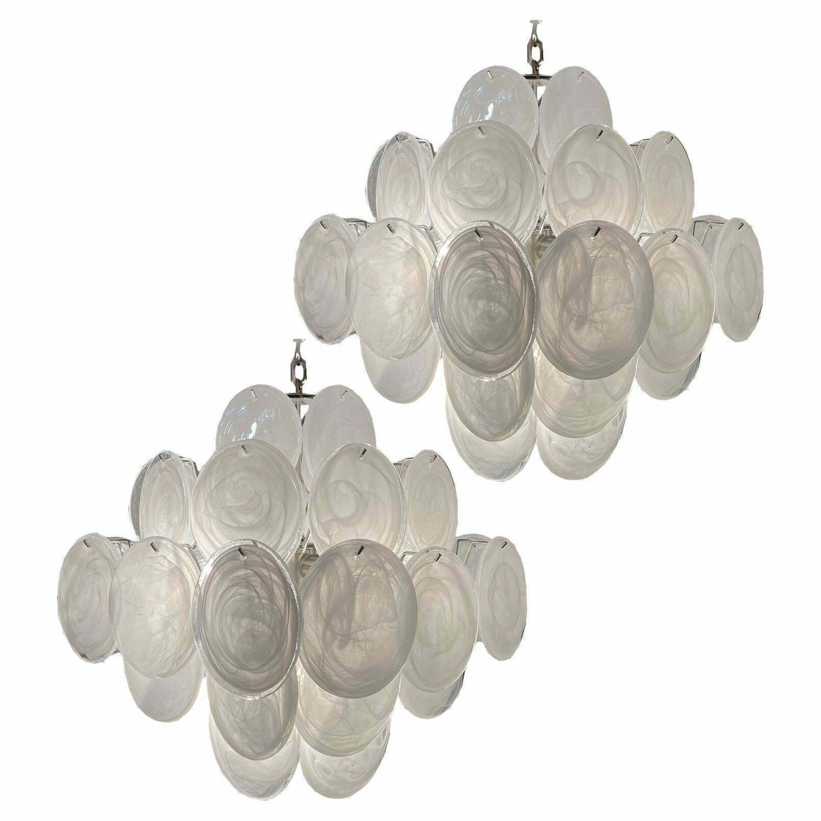 Elegant 1970s Vintage Italian Murano Chandeliers, 36 White Disks