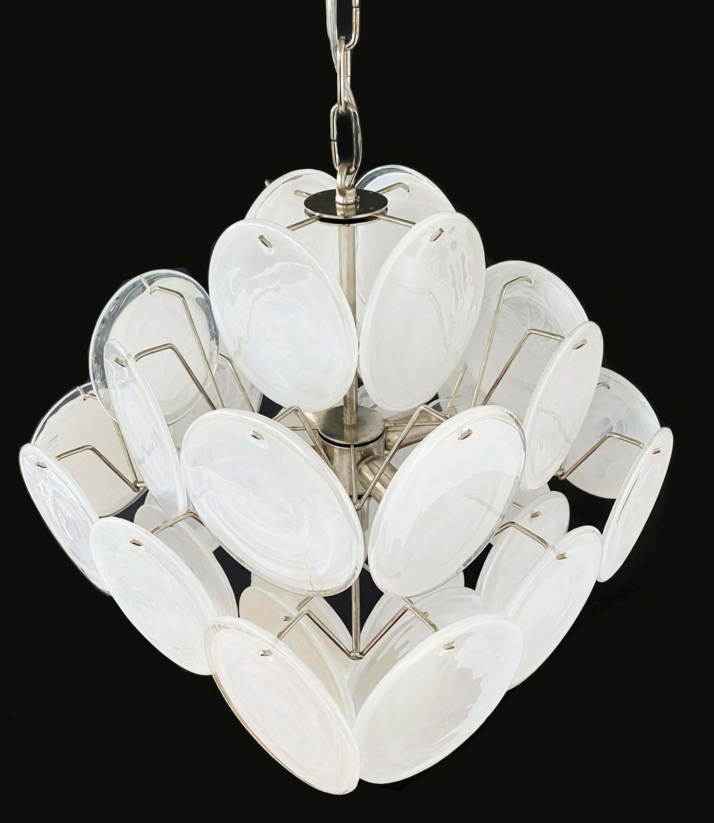 Elegant 1970s Vintage Italian Murano Chandeliers, 36 White Disks photo Lighting
