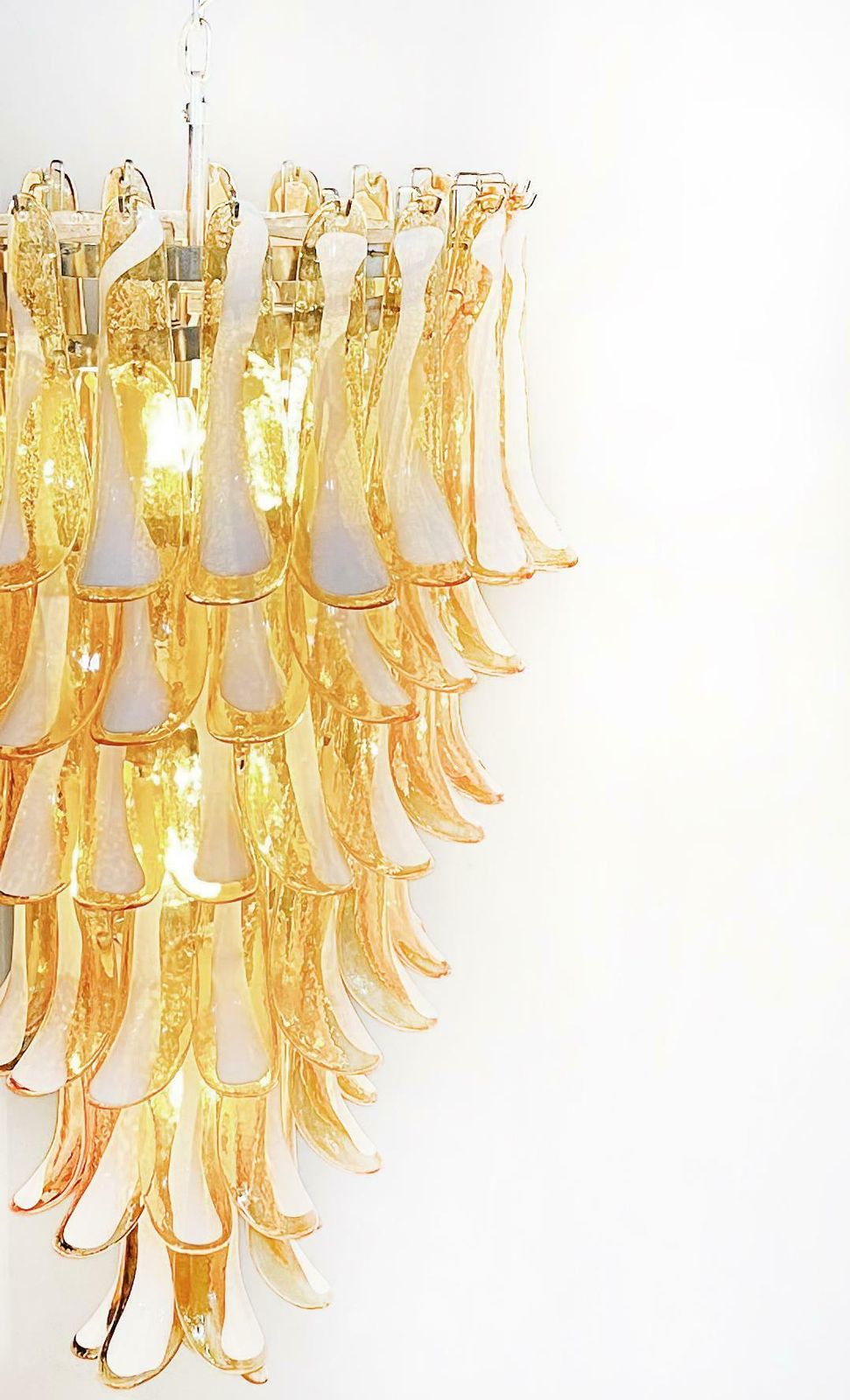 Huge Italian Murano Glass Spiral Chandelier   83 Amber Glass Petals photo for sale