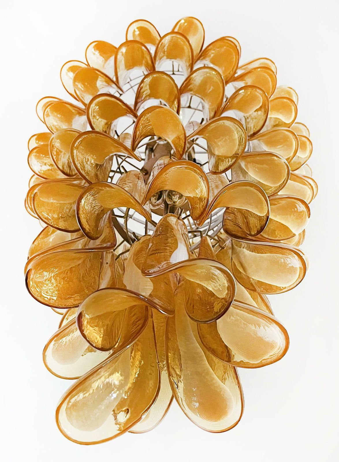 Huge Italian Murano Glass Spiral Chandelier   83 Amber Glass Petals photo buy