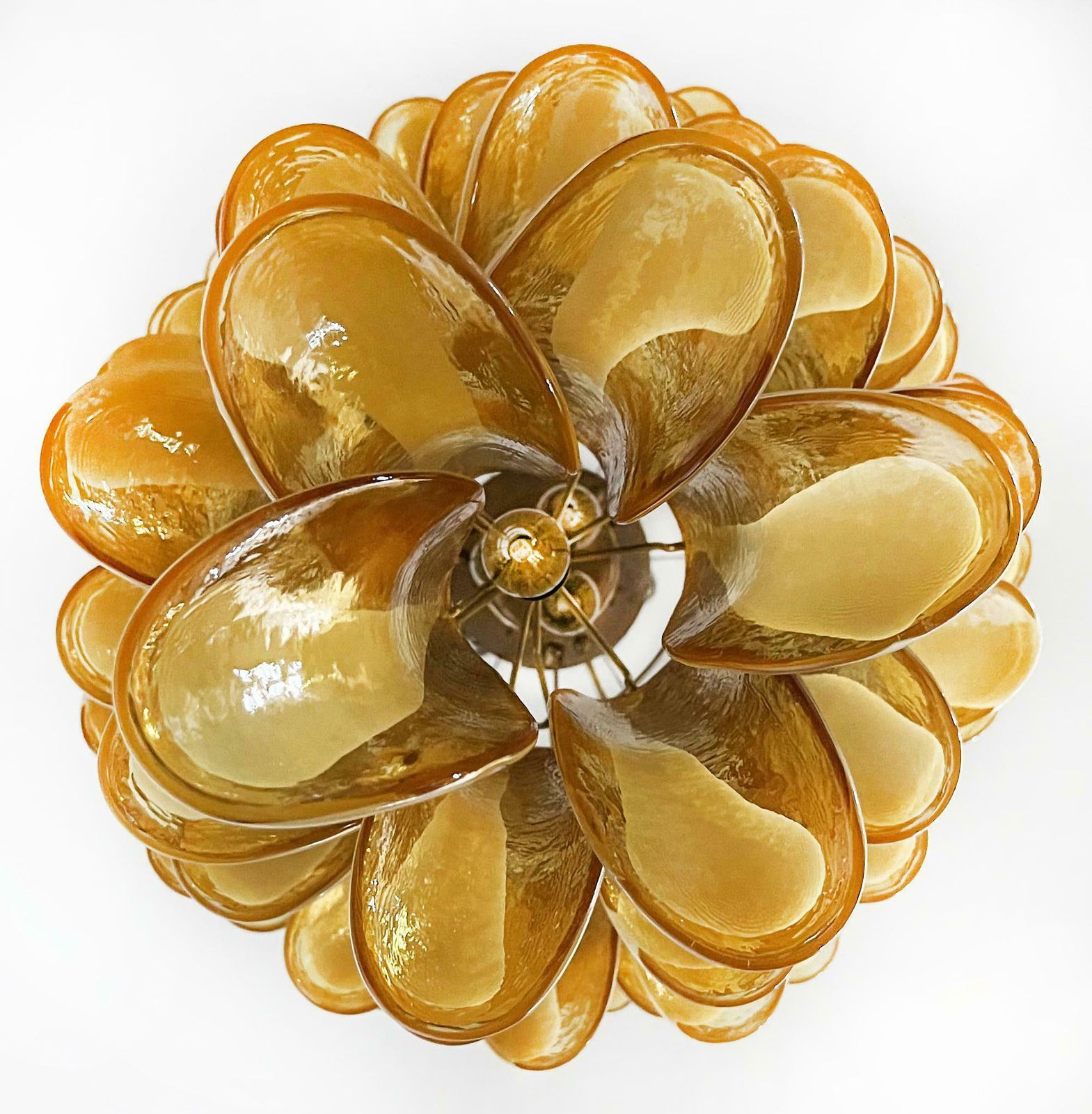 3792.0 Huge Italian Murano Glass Spiral Chandelier   83 Amber Glass Petals photo