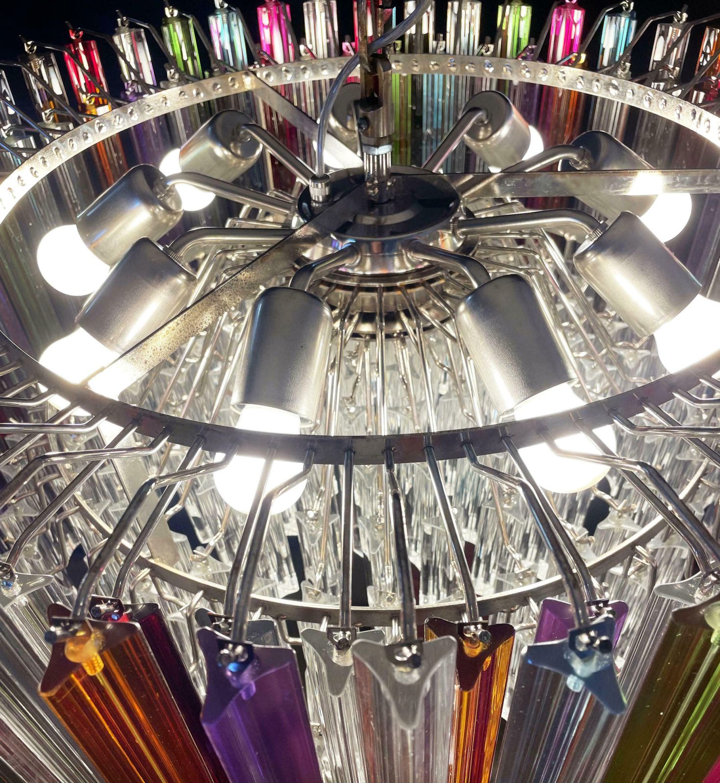 Lighting Spectacular Triedri Murano Glass Chandeliers   265 Multicoloured And Clear Prism photo