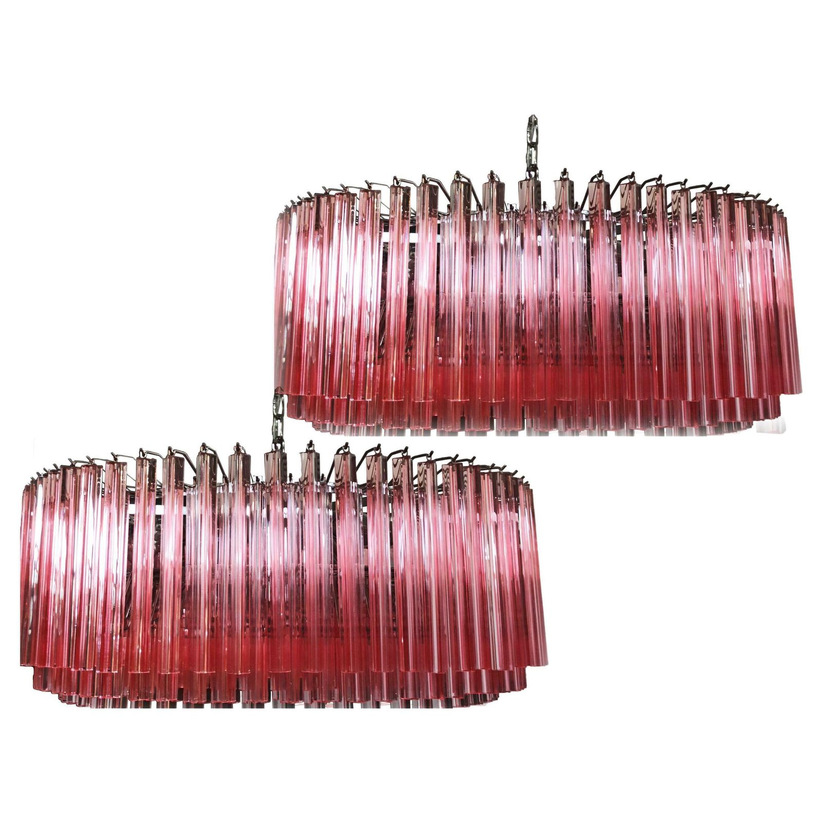 Huge And Amazing Triedri Murano Glass Chandeliers, 391 Pink Prims Triedri