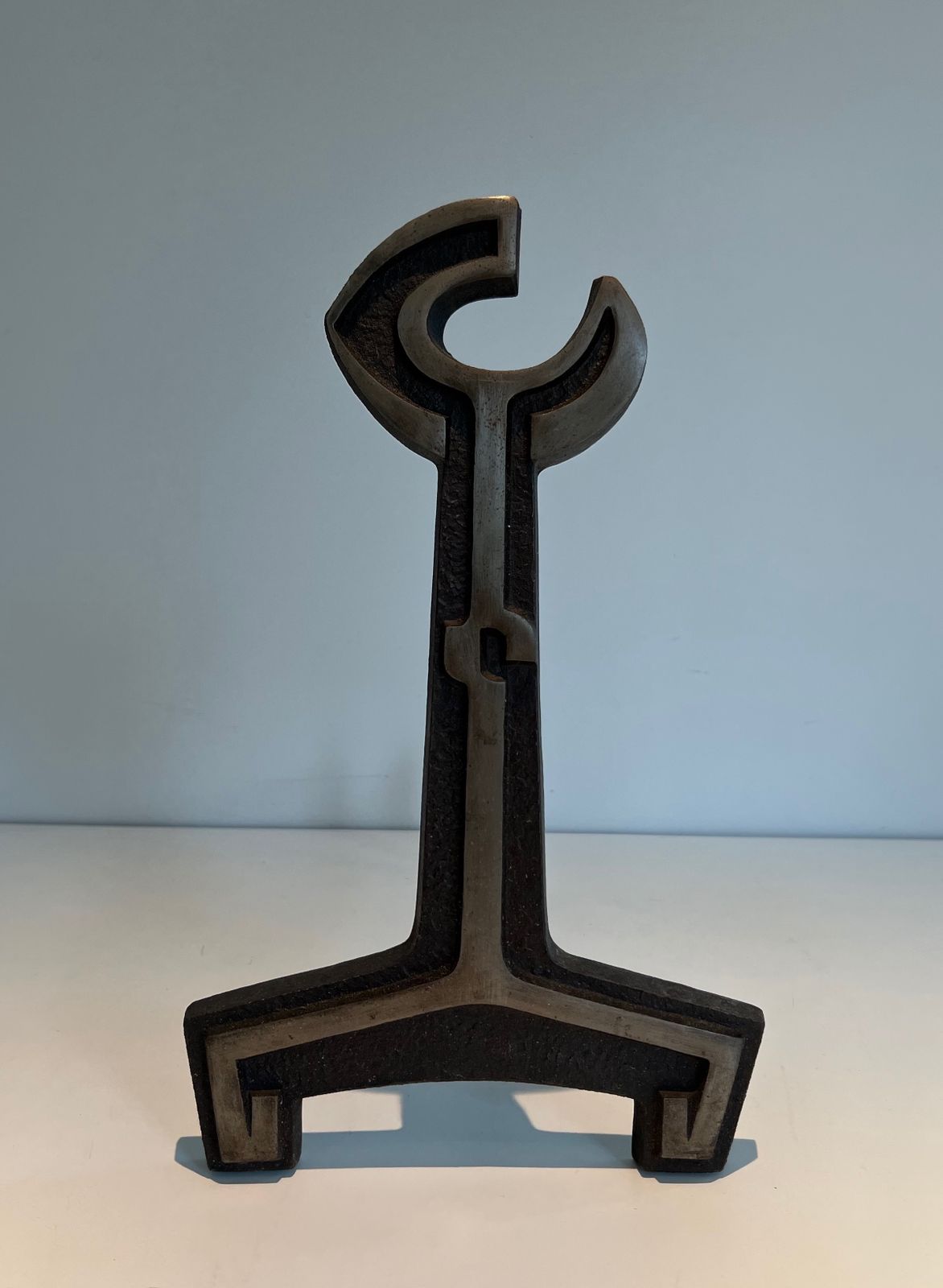 Pair Of Modernist Cast Iron And Wrought Iron Andirons photo for sale