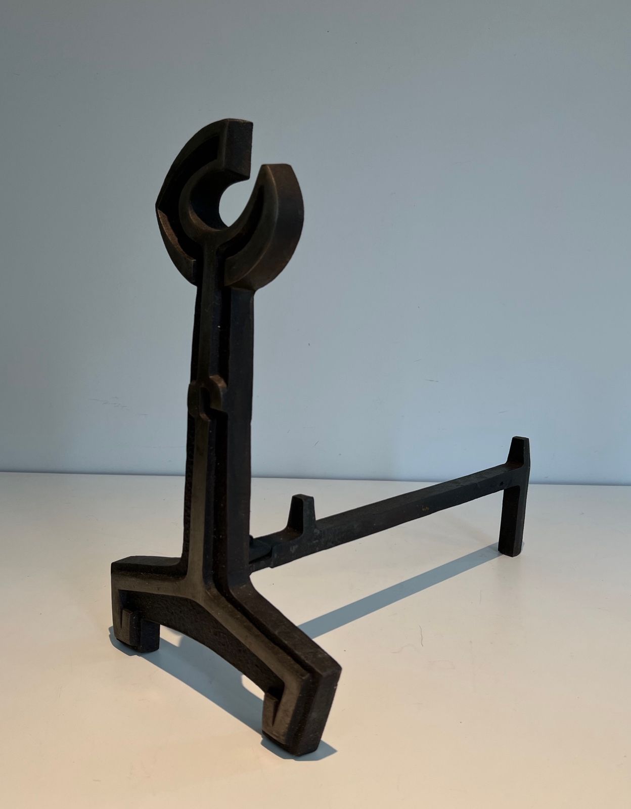 Pair Of Modernist Cast Iron And Wrought Iron Andirons photo vinterior