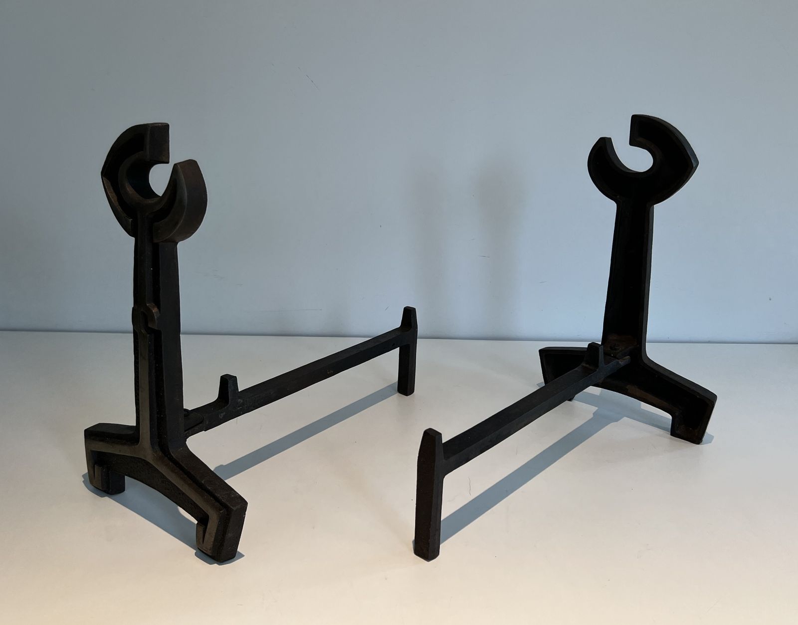 photo furniture Pair Of Modernist Cast Iron And Wrought Iron Andirons
