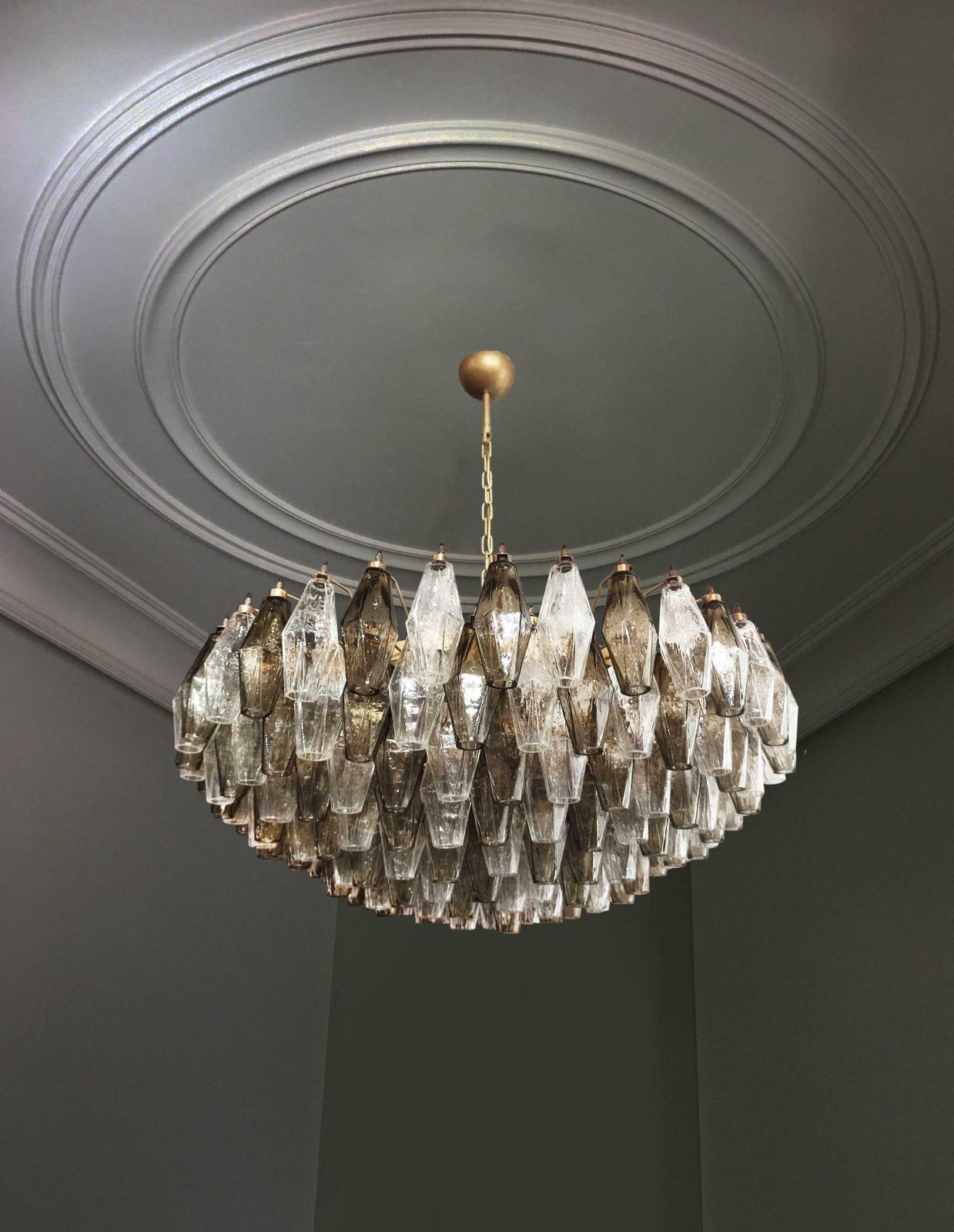 photo for sale Charming Murano Glass Chandelier   185 Poliedri Clear And Smoked