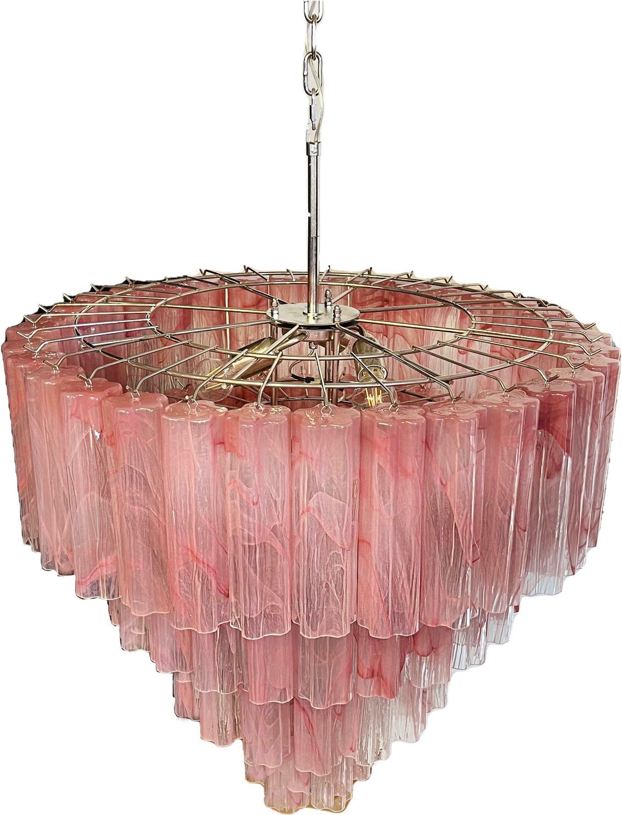 photo for sale Stunning Vintage Murano Glass Tiered Chandelier   78 Alabaster Pink Glasses