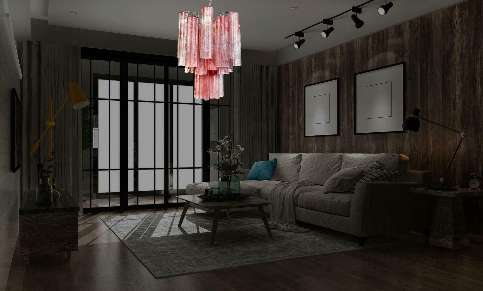 Charming Glass Tube Chandelier   30 Albaster Pink Glasses photo furniture