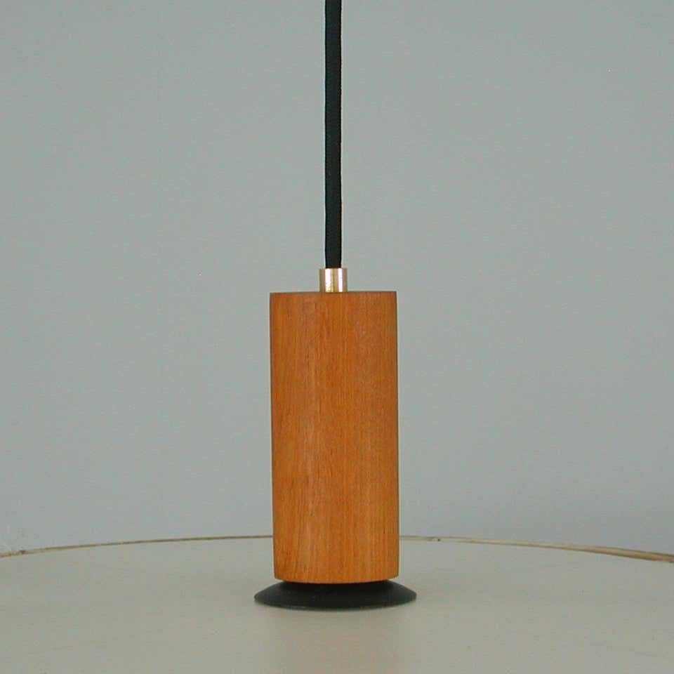 photo for sale Midcentury Temde Raffia Teak And Milk Glass Pendant, Switzerland 1960s
