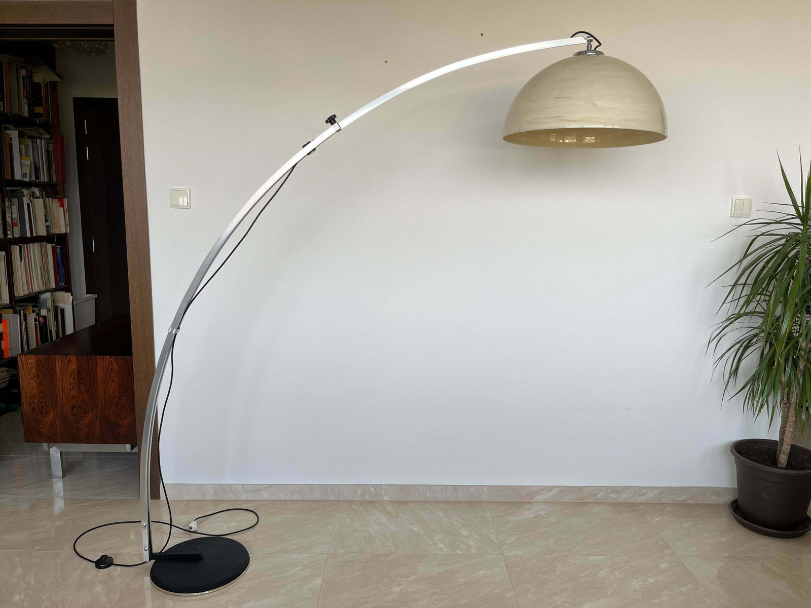 1740.0 Design Mid Century Harvey Guzzini Style Adjustable Floor Arc Lamp , Around 1970 photo