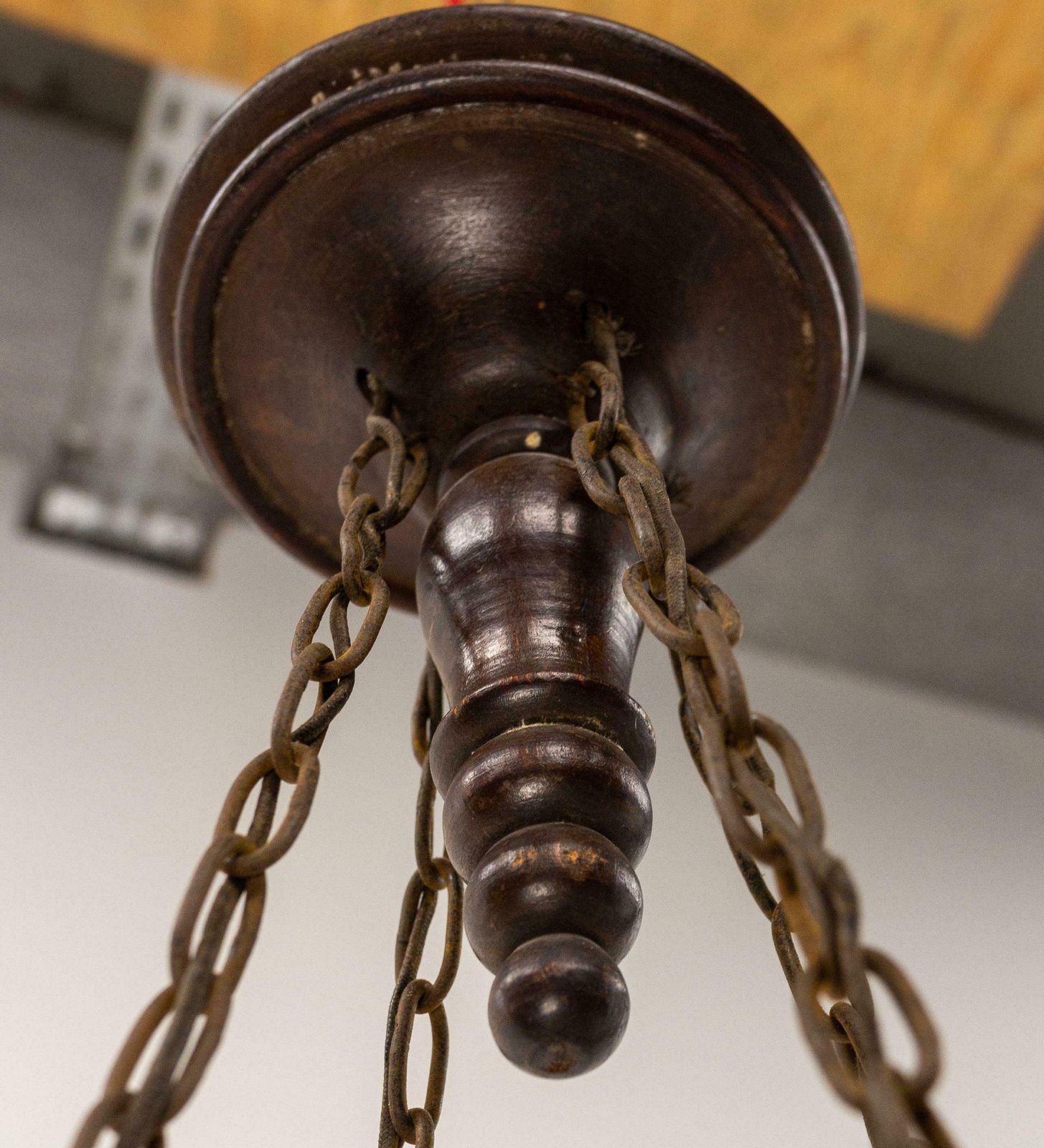 French Wood Lamp Four Gothic Gargouille Art Nouveau Style Pendant Lustre C. 1920 photo 796.0
