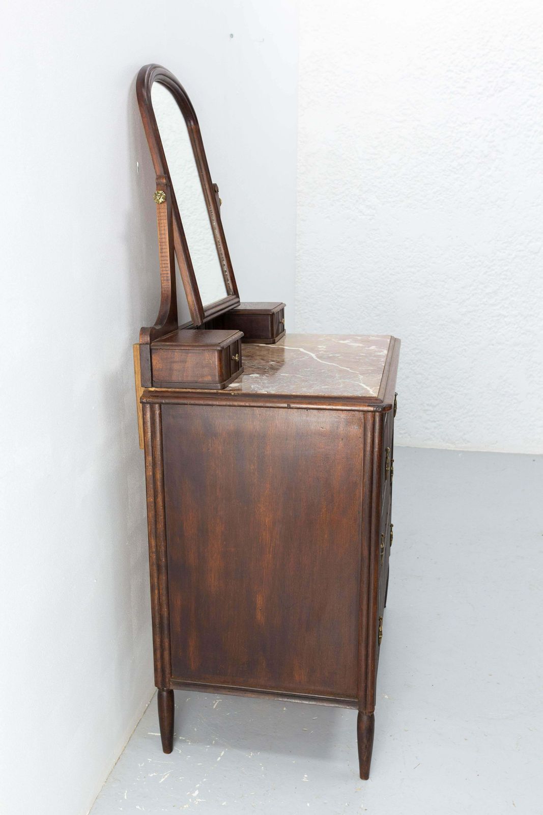 French Art Deco Dressing Table Vanity Unit With Drawers Marble & Mirror, C. 1930 photo 1412.0