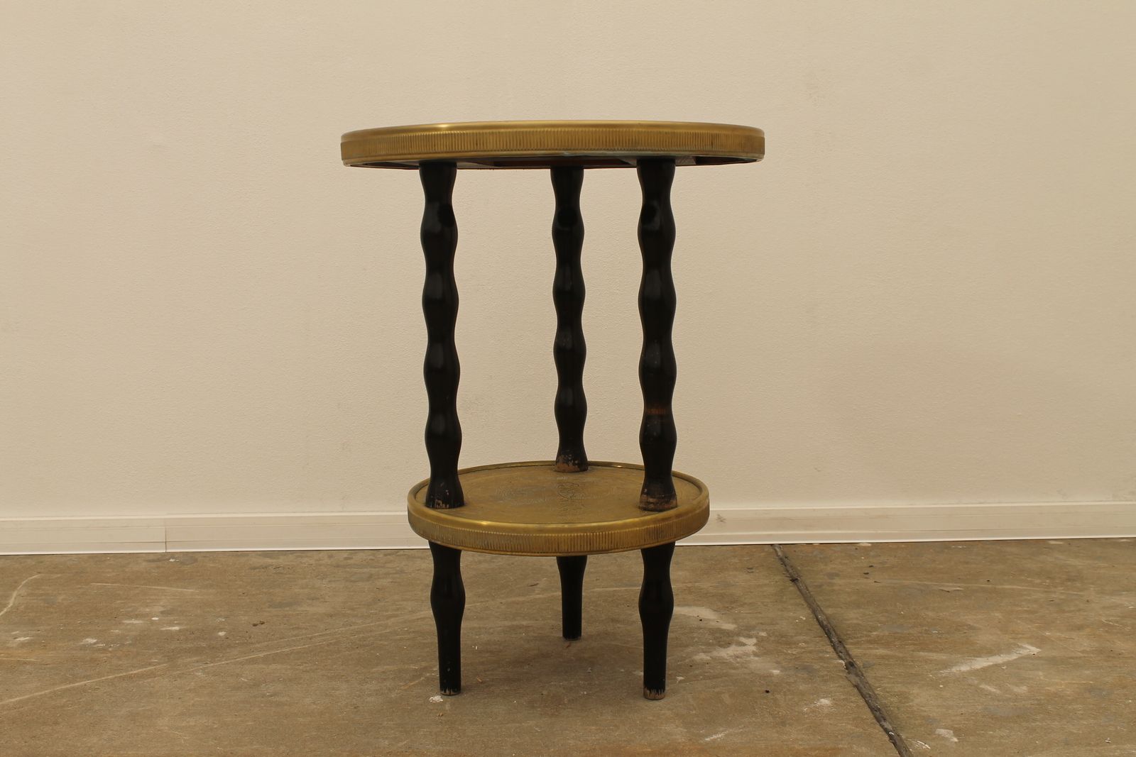 Art Deco Wood And Brass Round Side Table, Bohemia, 1930s photo furniture