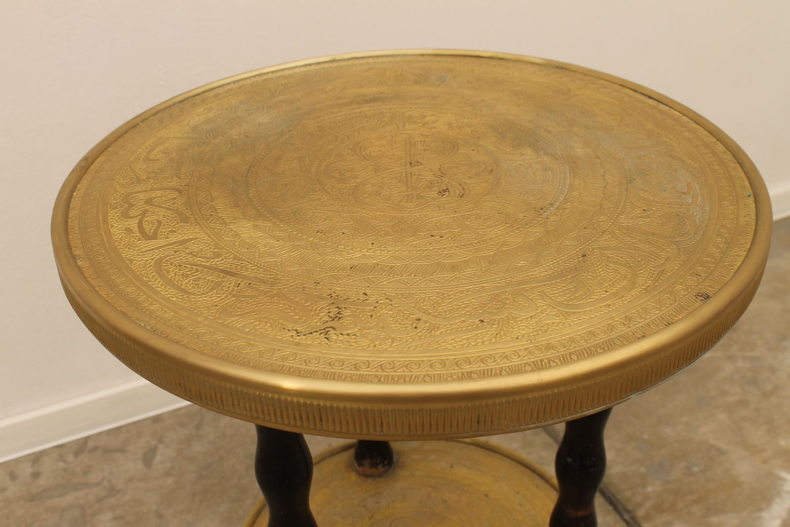 Art Deco Wood And Brass Round Side Table, Bohemia, 1930s photo Furniture