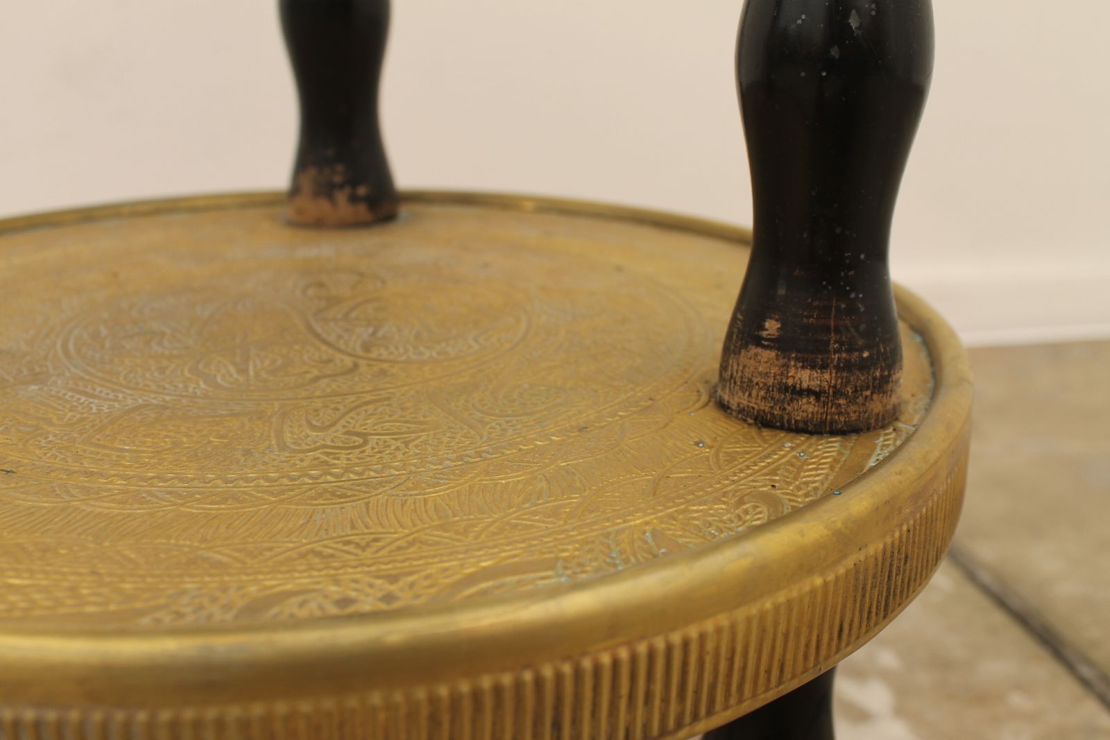 Furniture Art Deco Wood And Brass Round Side Table, Bohemia, 1930s photo