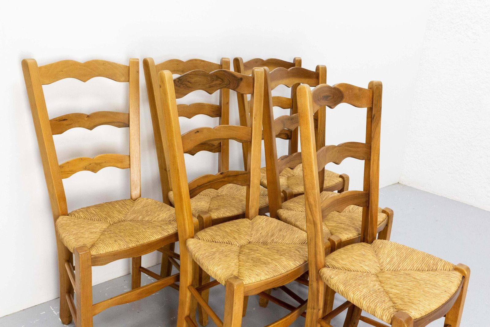 Six French Dining Chairs Oak Chairs Rush Seats Provincial Style, Circa 1970 photo 3112.0