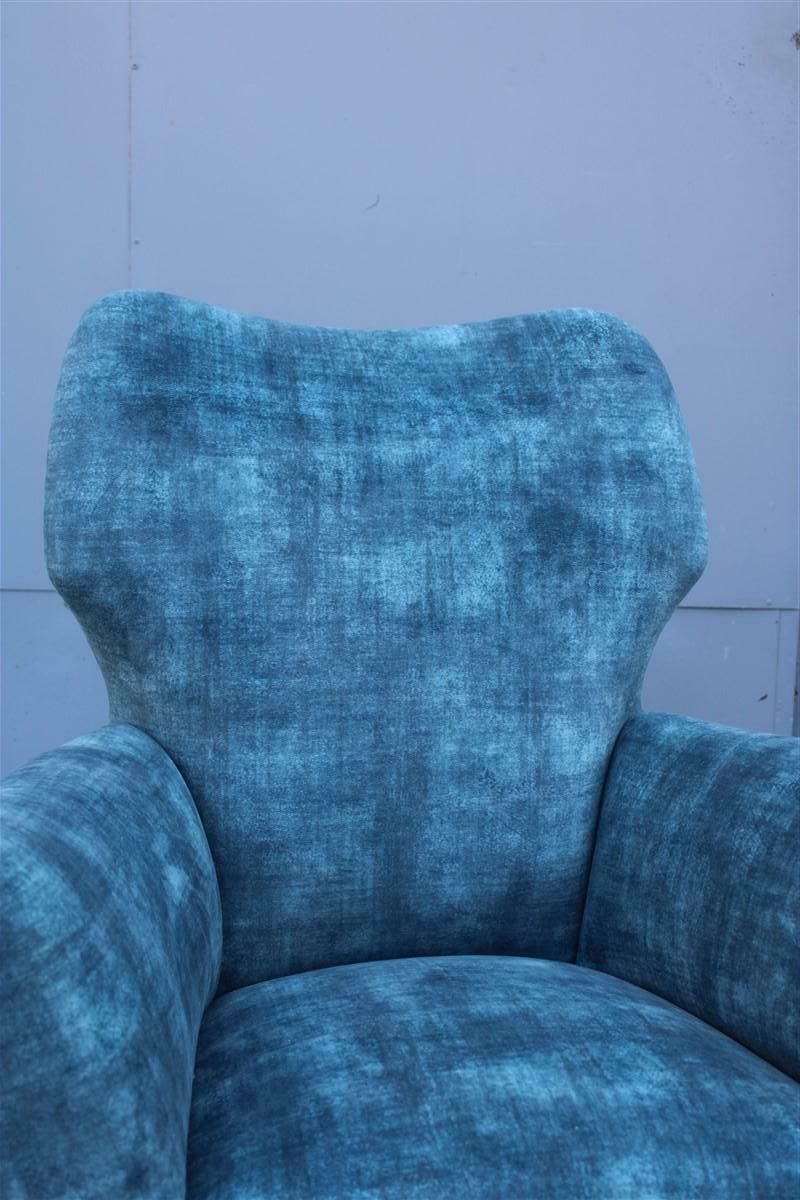 Pair Of Mid Century Italian Armchairs With Brass Feet And Blue Velvet Gio Ponti Style photo 4055.0