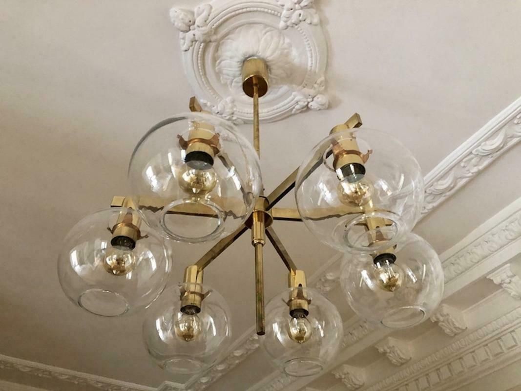 Hans Agne Jakobsson 'Pastoral' Brass Chandelier With Six Light Globes photo Lighting