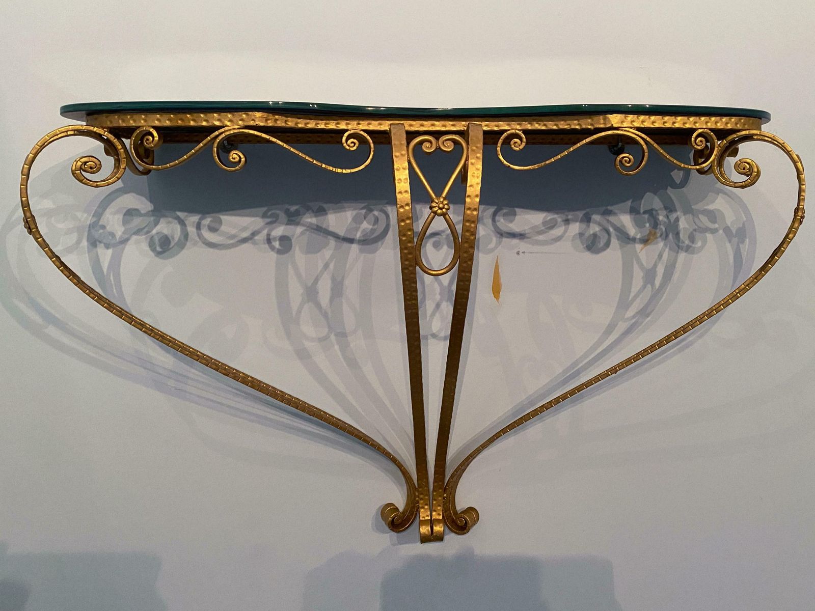 2223.0 Italian Midcentury Blue Glass Gold Iron Console Table By Pier Luigi Colli photo