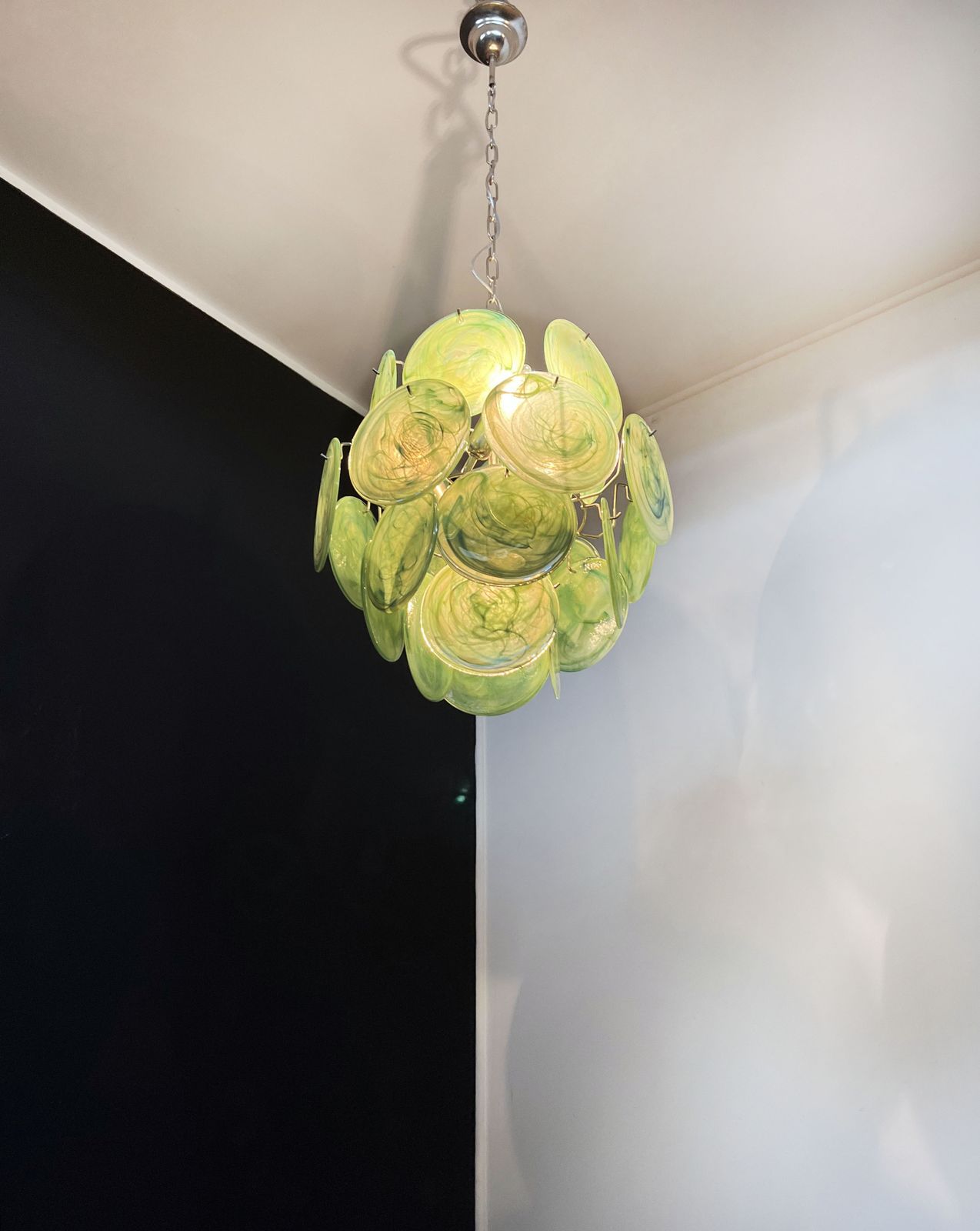 Vintage Italian Murano Chandelier   24 Green Disks photo for sale