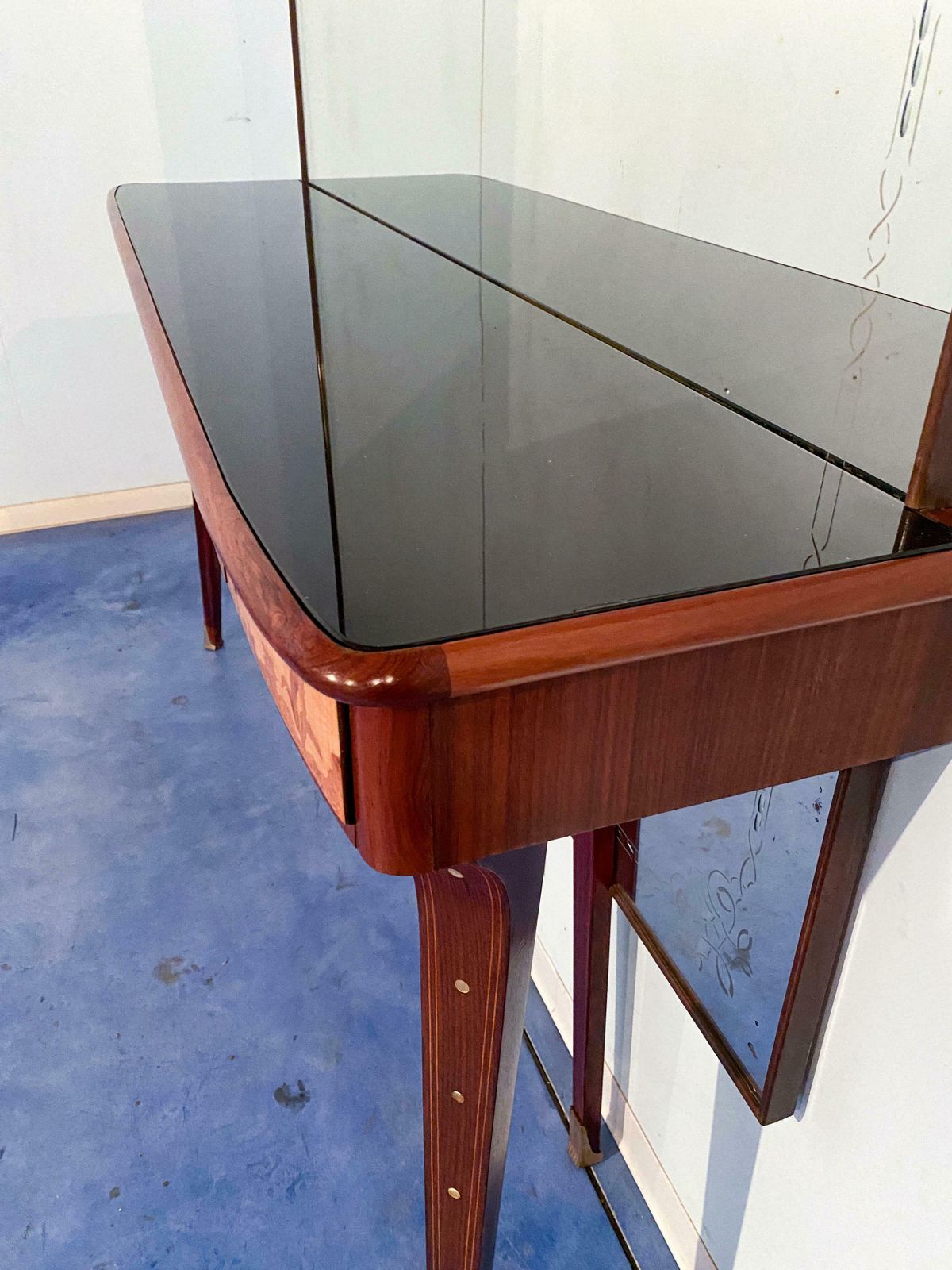 13337.0 Italian Midcentury Inlaid Console With Mirror By Andrea Gusmai, 1950s photo
