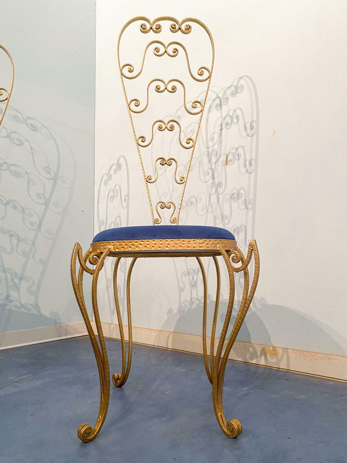 Pair Of Italian Mid Century Modern Luigi Colli Gold Iron Vanity Chairs, 1950s photo furniture